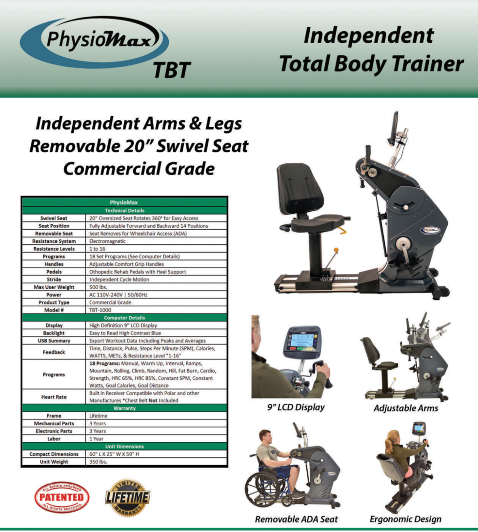 PhysioMax UpperBody Ergometer and Recumbent Bike FitTech Services