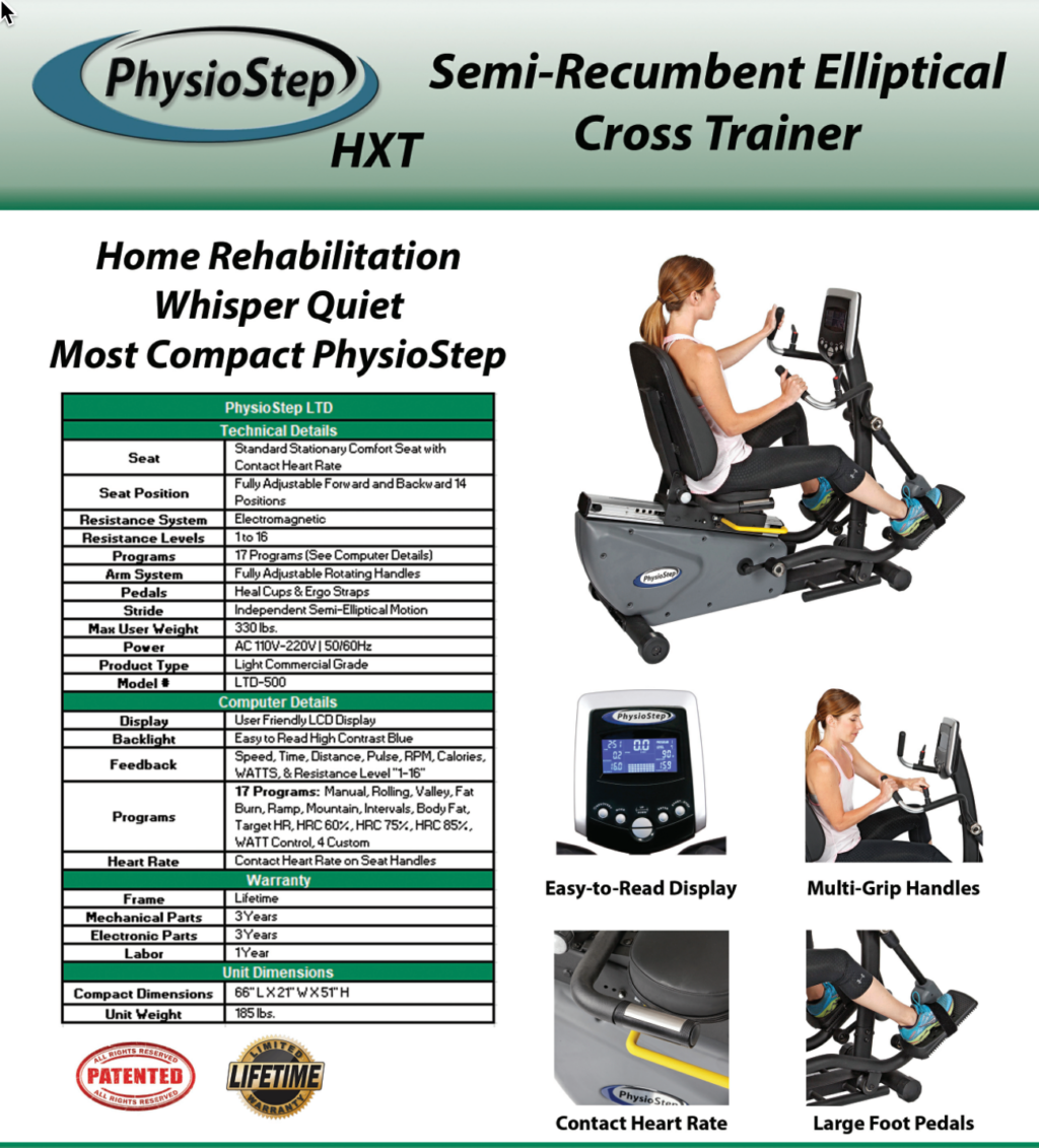 PhysioStep HXT Compact Recumbent Semi-Elliptical Cross Trainer for Home Rehabilitation